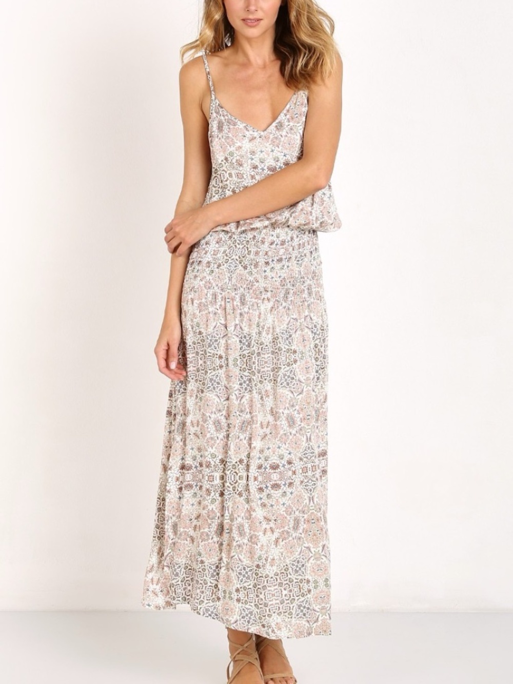 Auguste Day Dreaming Kali Mocha Floral Maxi Dress Boho Tiered Festival Size 4